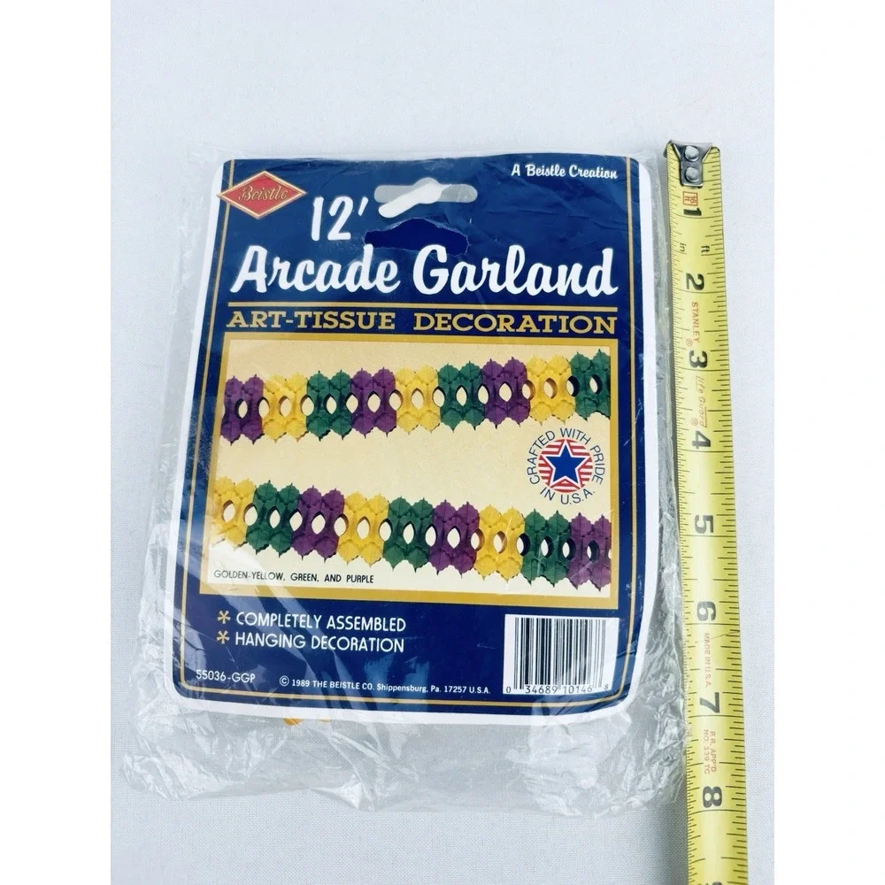 Vintage Paper Honeycomb Garland Beistle Art Tissue 12' Rainbow Arcade 1989 NOS